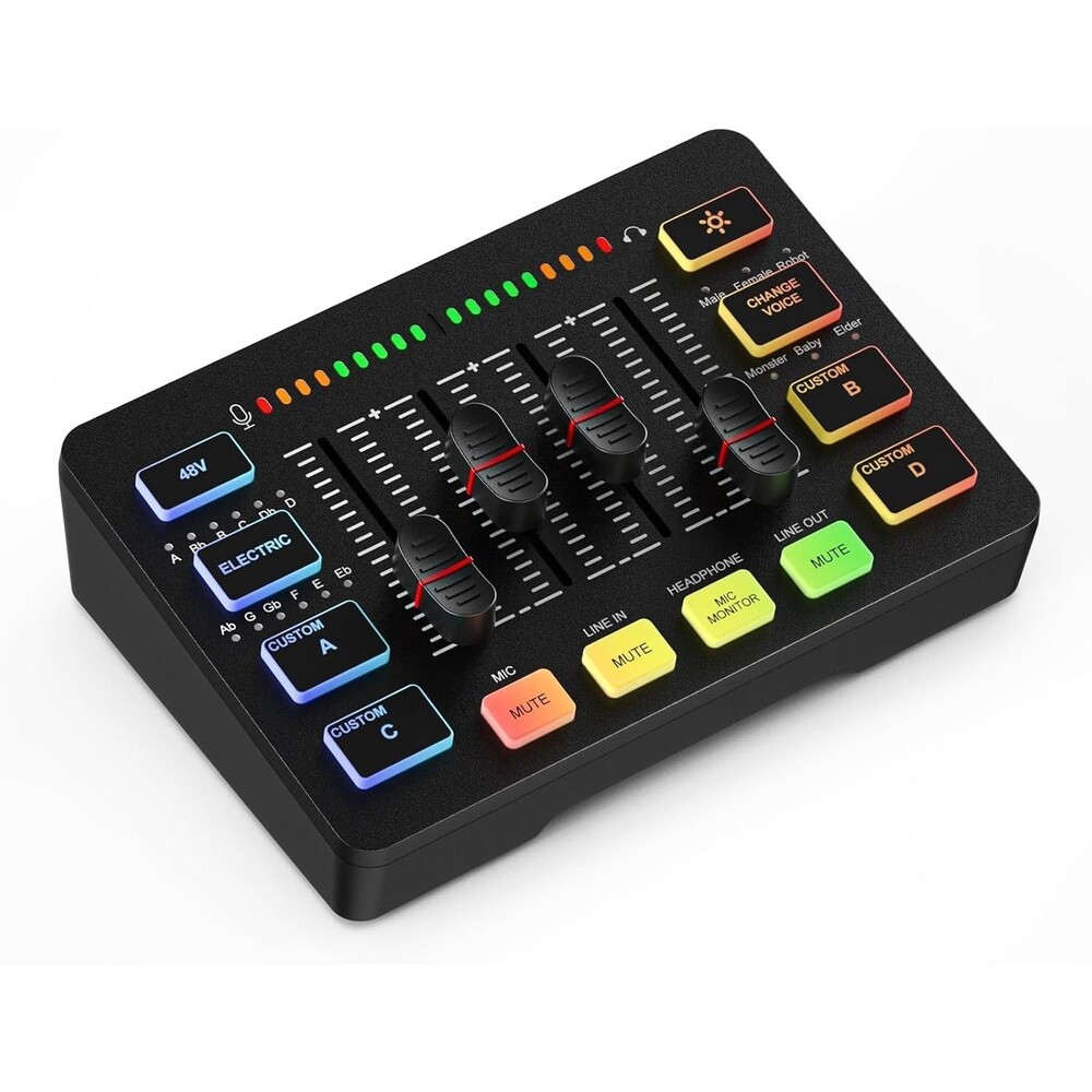 Gaming Audio Mixer for Live Streaming, RGB PC Mixer with XLR Mic Interface